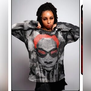 Dennis Rodman vintage club sixty tapestry woven hoodie L large rug shirt top NBA